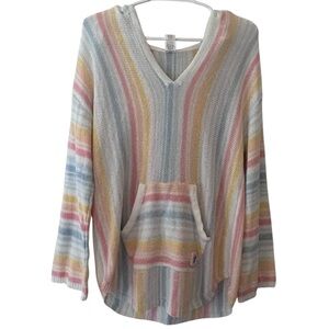 BUC-EE’S Pastel Striped Hooded V-Neck Sweater - Multicolor Size Small